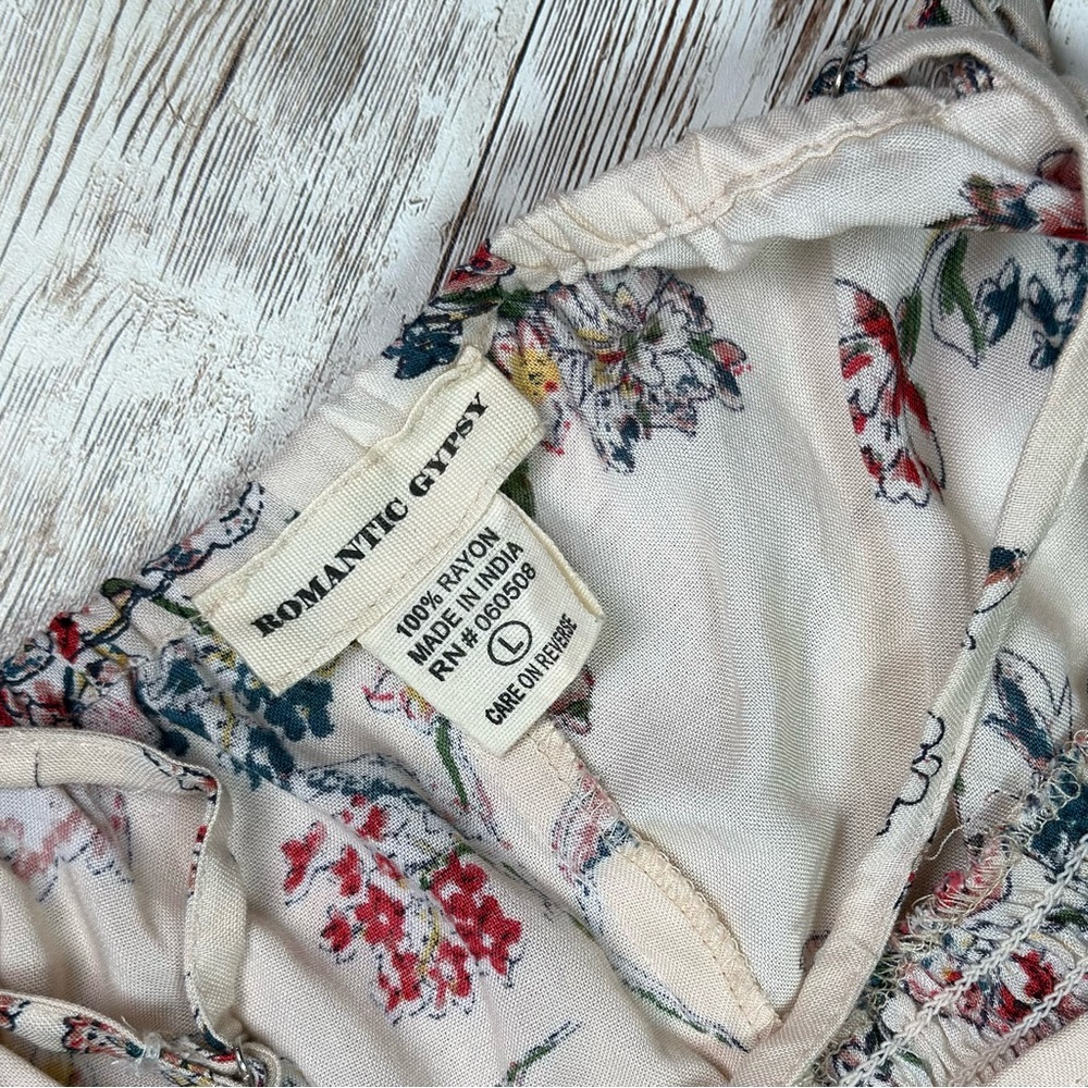 Romantic Gypsy Floral Maxi Dress Size Large in Cream Flowy Boho - Picture 8 of 10